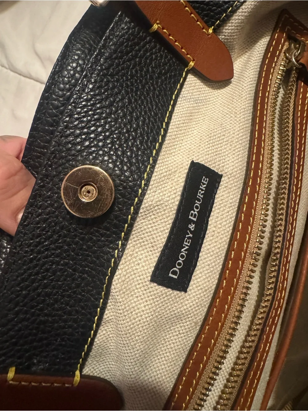 Dooney & Bourke Black Leather Tote with Brown Straps